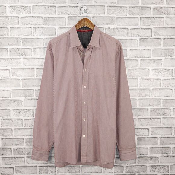 Zegna Sport Men's Long Sleeve Button up Shirt in Red White Stripes Size XL - Picture 1 of 7